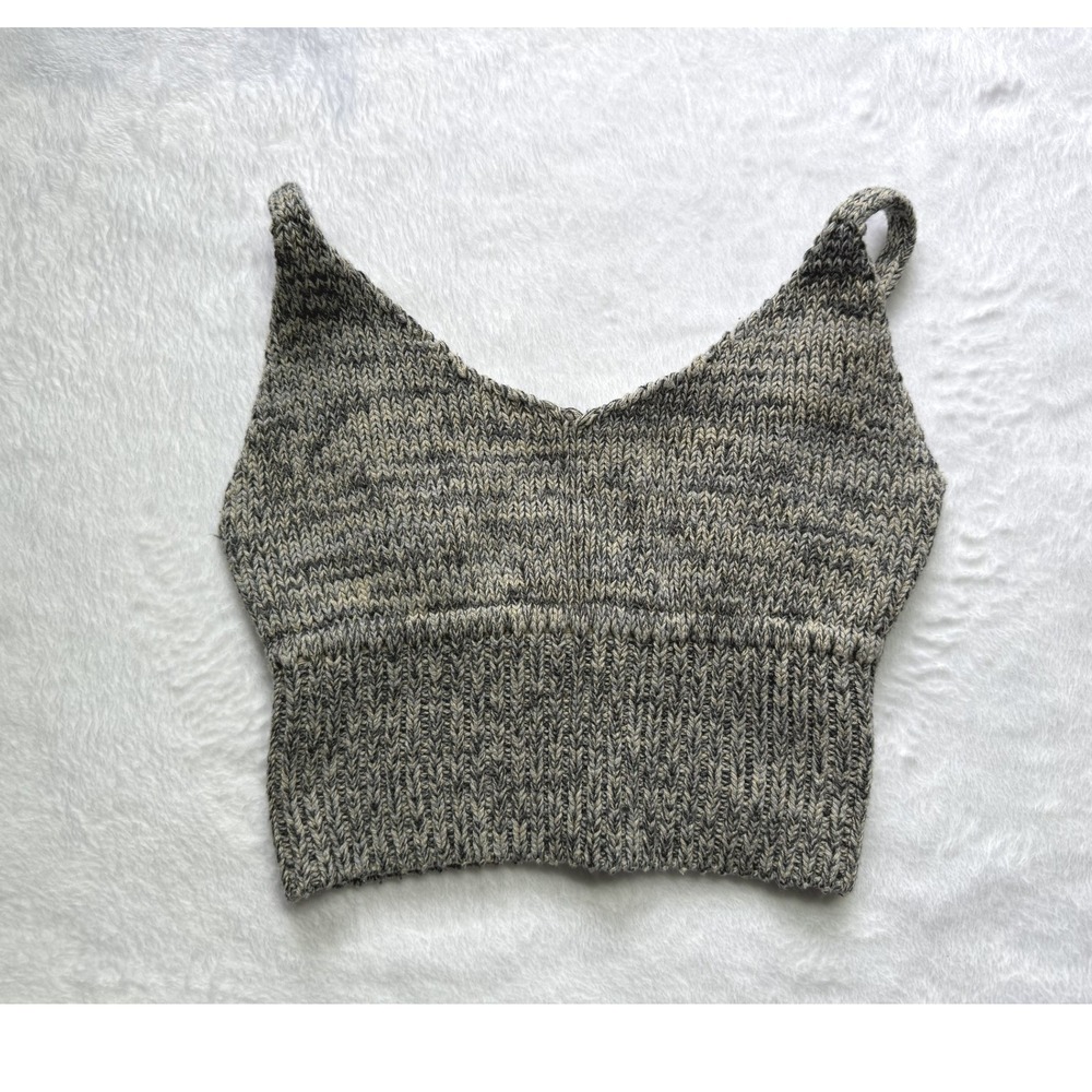 Pins and Needles Marled Knit Crop Cami Top Grey Beige V-Neck Medium